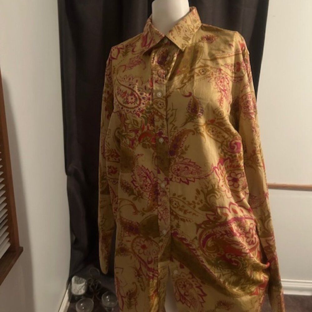 Lauren Ralph Lauren Tan/Red Paisley button down shirt, size 1X